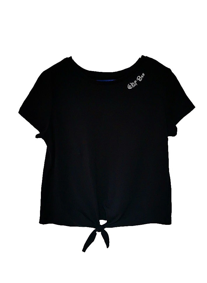 WiNi BEE Girls T-Shirt | Short Sleeve with Front Tie Detail | Black Top with 'Girls Club' Sequins & Floral Graphics | Cute Casual Tee for Ages 8-10, 10-12, 12-14, 14-16 Years - Image 5